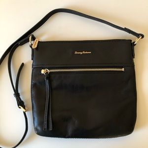 Tommy Bahama Black Leather Crossbody Bag Front Zip